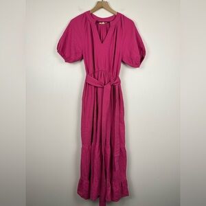 Seraphina London Poplin Texture Puff Sleeves Tiered Maxi Dress Women’s 6 Resort